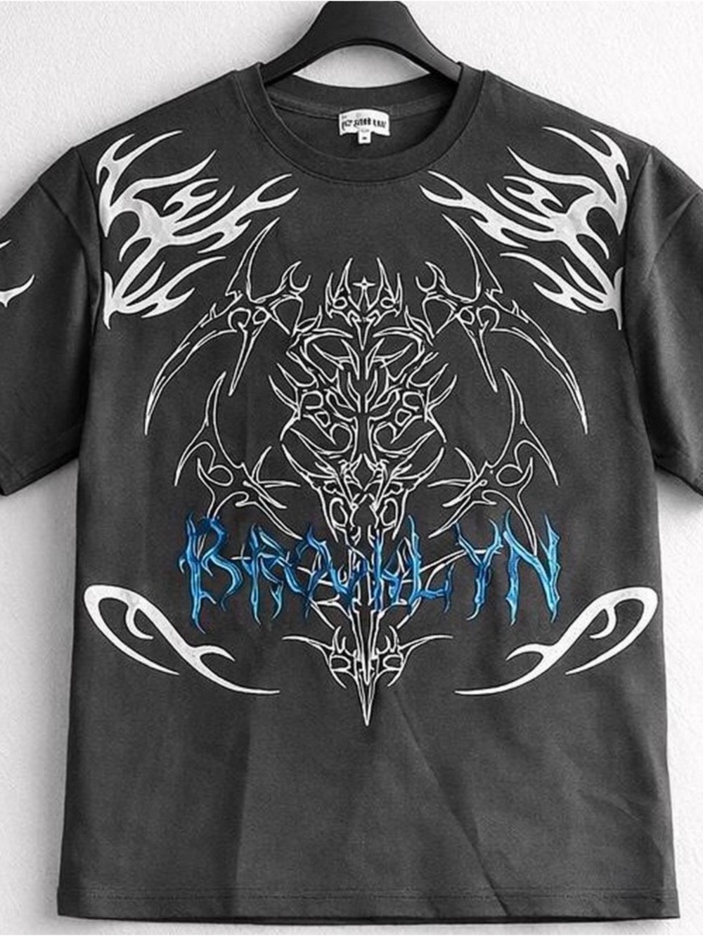 Black Graphic Short-Sleeve Men’s T-Shirt with Blue Accents